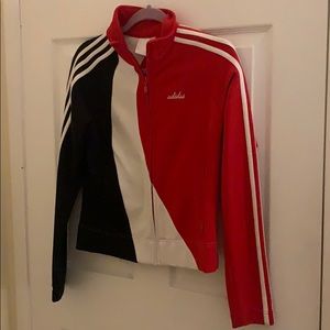 Adidas red, white, and black track jacket